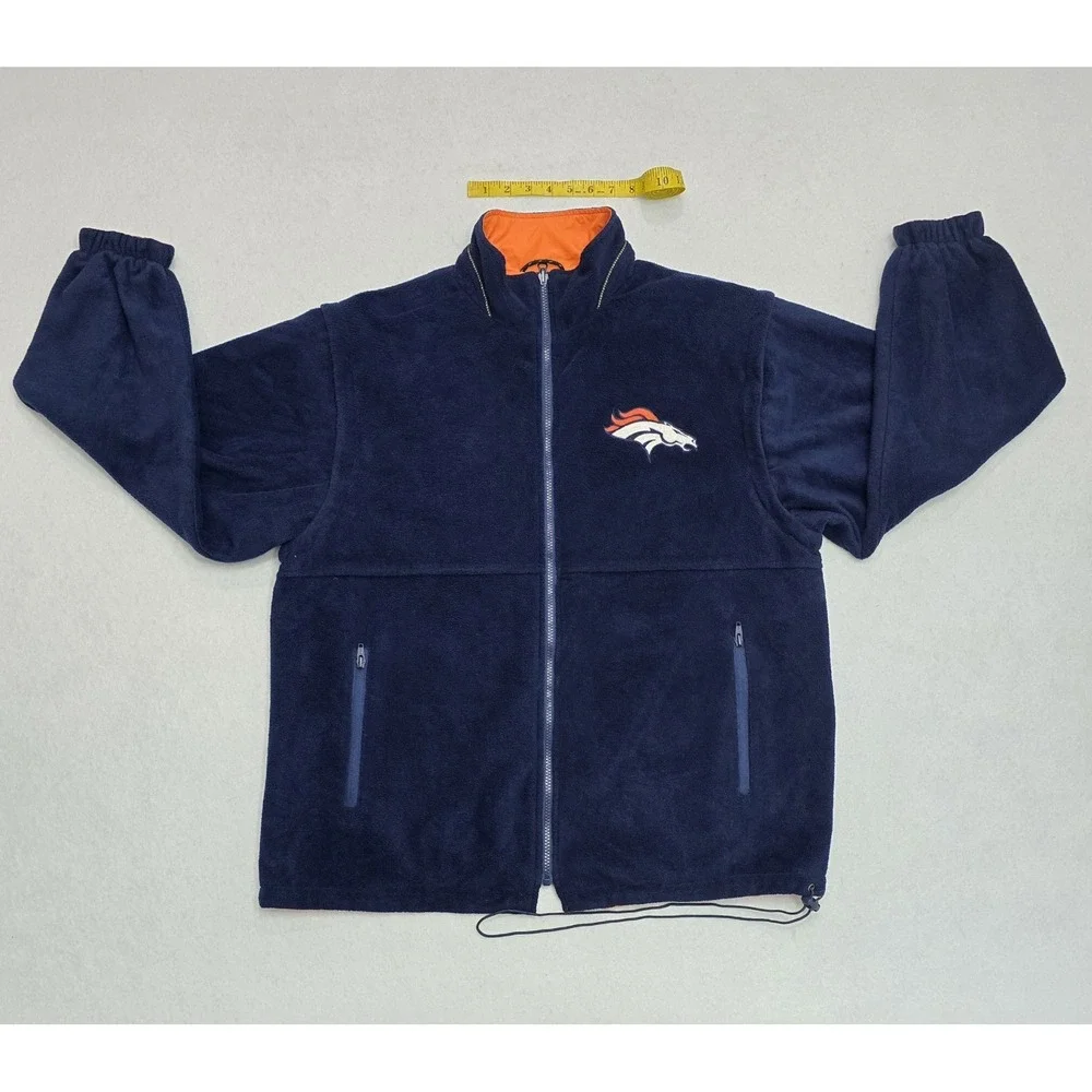 Denver Broncos Reversible Jacket Vest Zip Off Sleeves Navy Orange Mens XL